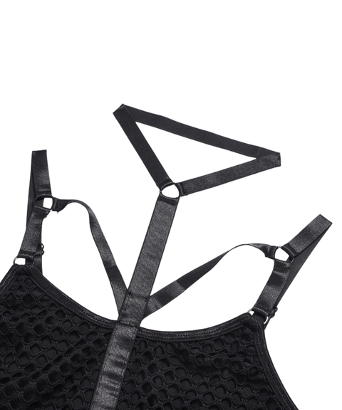 Sexy large mesh patchwork bodysuit