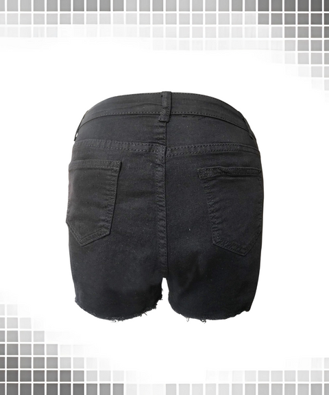 High elastic hole denim shorts