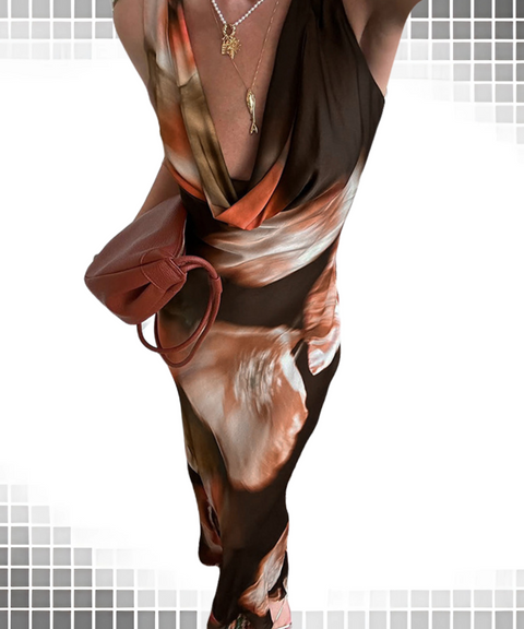 Printed High Waist Long Dress