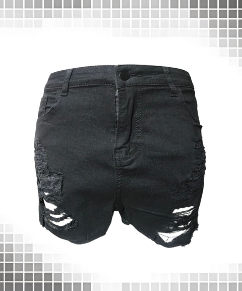 High elastic hole denim shorts