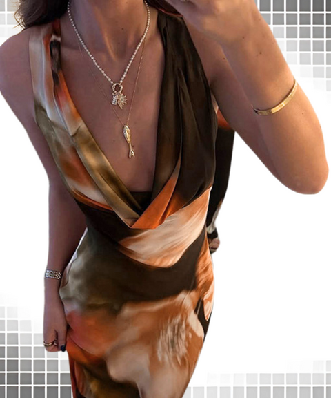 Printed High Waist Long Dress