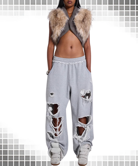 Ripped Wide-leg Baggy Trousers