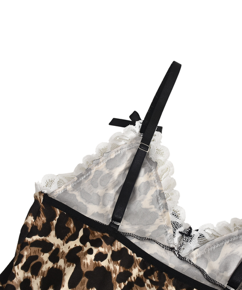 Sexy leopard print lace-up suspender dress