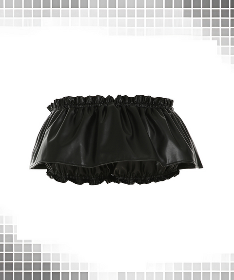 Leather Ruffled Low Waist Short Sexy Flower Bud Skirt With Shorts