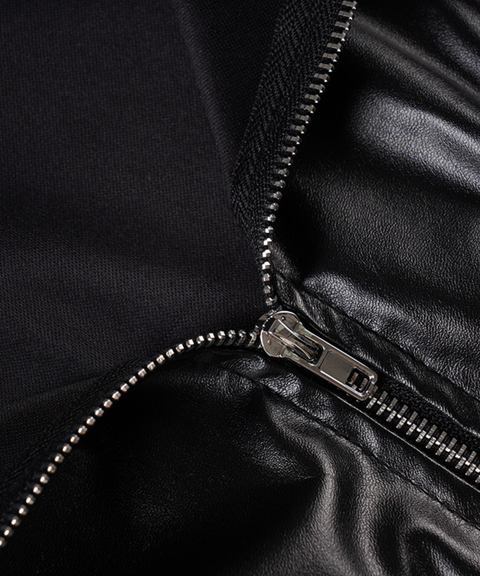 Slim-fit long-sleeved leather jacket