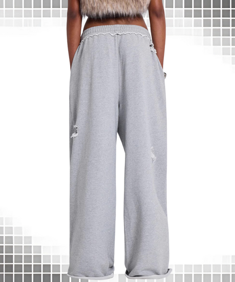 Ripped Wide-leg Baggy Trousers