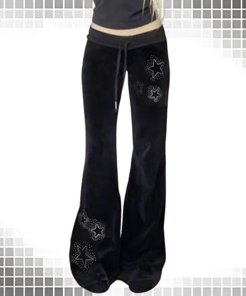 Star Rhinestone Velvet Flared Trousers
