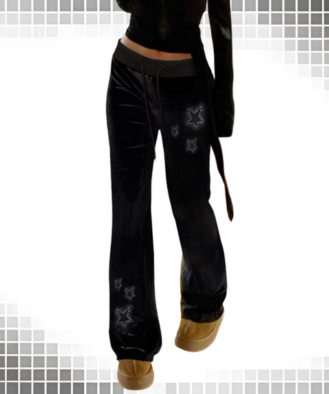 Star Rhinestone Velvet Flared Trousers
