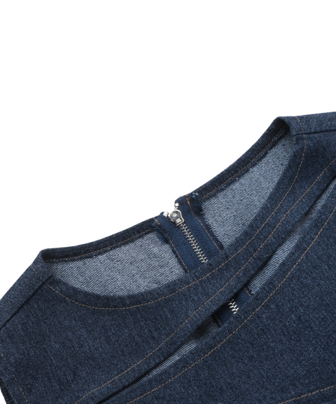Hollow-Out Imitation Denim Vest Top