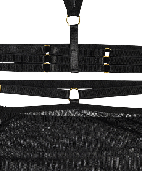 Sexy strappy long-sleeved top with leg rings five-piece set