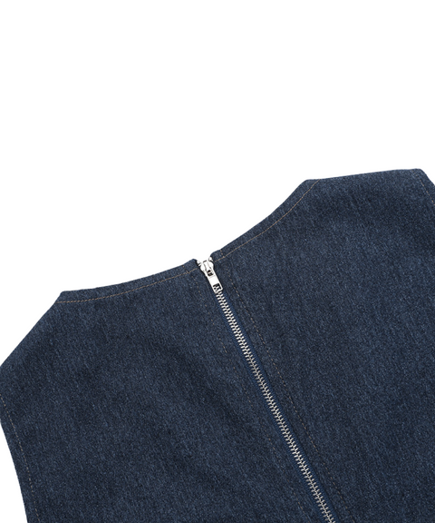 Hollow-Out Imitation Denim Vest Top