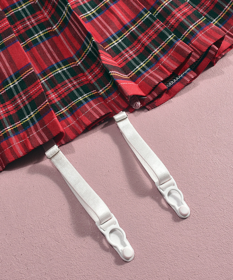 Women's Sexy Clothing, Plaid pleated skirt lingerie multi-piece set