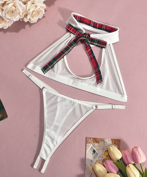 Women's Sexy Clothing, Plaid pleated skirt lingerie multi-piece set