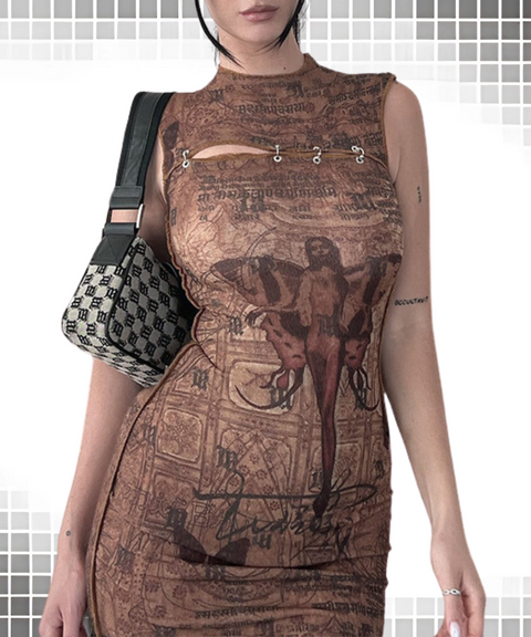 Printed Round-neck Sleeveless Dress