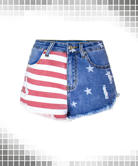 Printed Denim Shorts