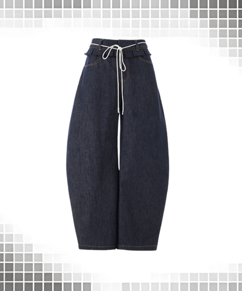 Pleated Scimitar Jeans Loose Wide Leg Pants
