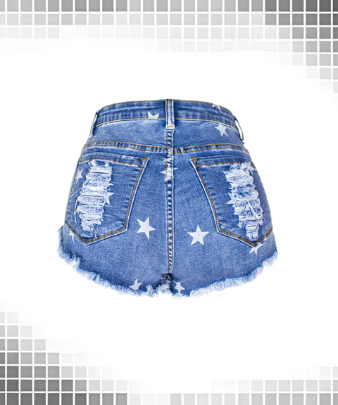 Printed Denim Shorts