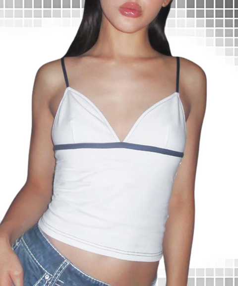 Contrast color V-neck backless vest