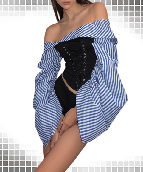 Striped Tie-dye Off-the-shoulder Top