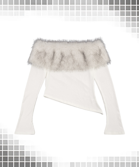 Long-sleeved off-shoulder top with faux leather panels