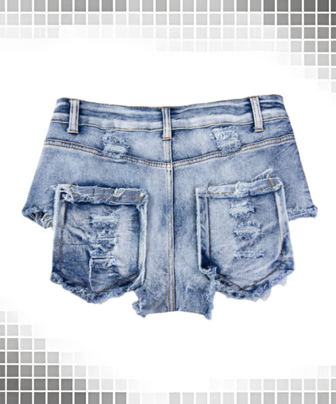 Frayed High-Waist Skinny Denim Shorts