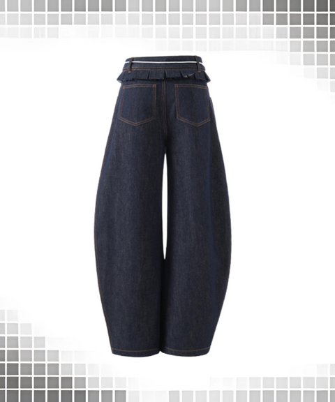 Pleated Scimitar Jeans Loose Wide Leg Pants