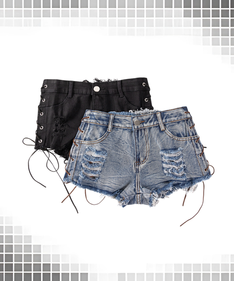 Women's Sexy Clothing, Low-rise sexy lace-up denim shorts, Nightout, OOTD