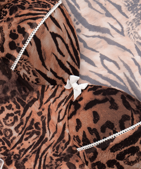 Leopard print long sleeve square neck top pleated short skirt set