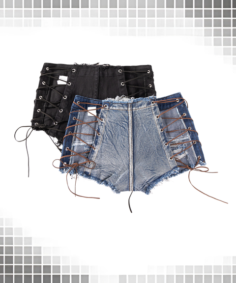 Women's Sexy Clothing, Low-rise sexy lace-up denim shorts, Nightout, OOTD