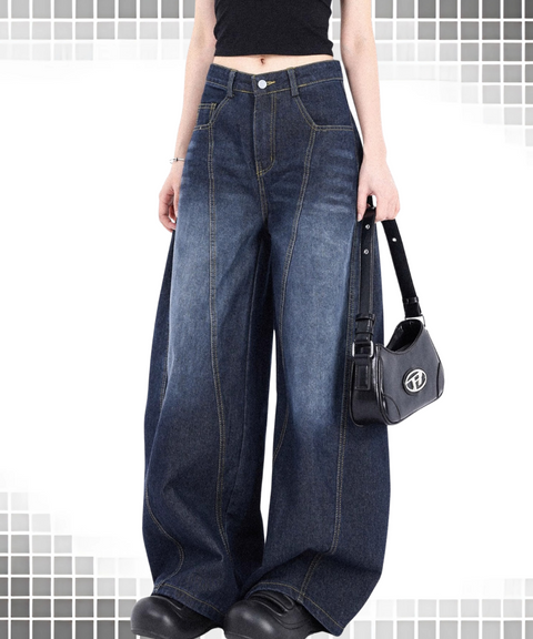 Baggy washed wide-leg scimitar jeans