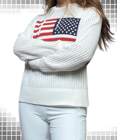 Retro pure cotton knitted hooded sweater sweatshirt