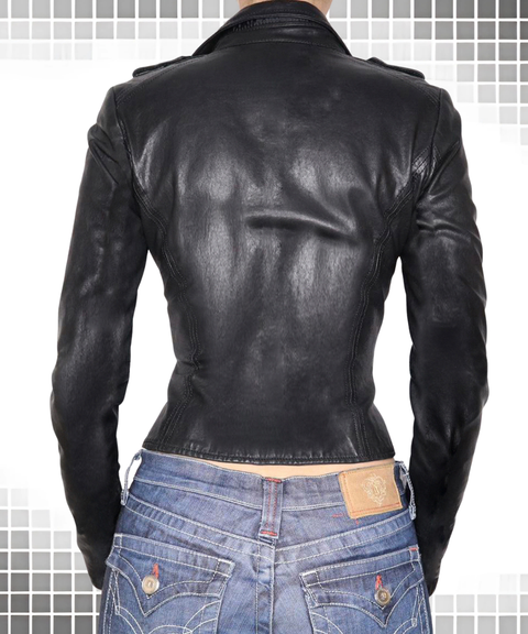 Slim-fit long-sleeved leather jacket