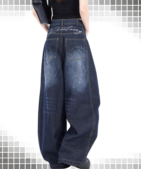 Baggy washed wide-leg scimitar jeans