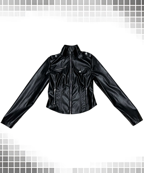 Slim-fit long-sleeved leather jacket