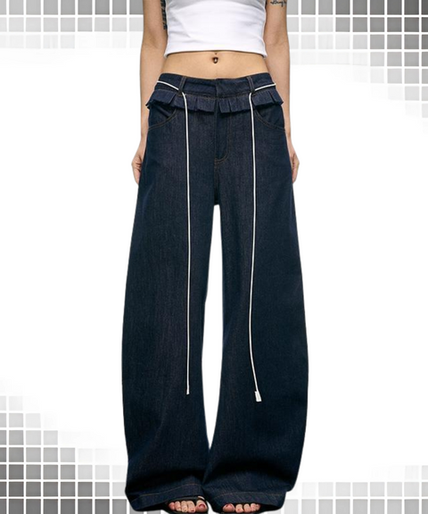 Pleated Scimitar Jeans Loose Wide Leg Pants