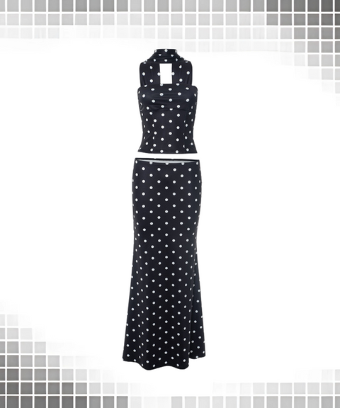Polka dot print tube top skirt set
