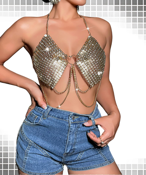 Sexy Rhinestone Fringe Camisole Top