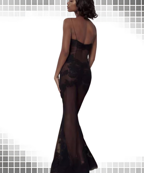 Mesh Embroidered Suspender Long Skirt