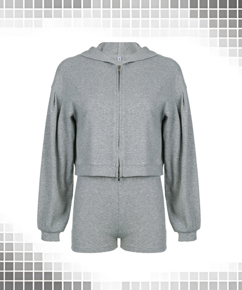 Hooded Zip-up Jacket, Vest, and Shorts Three-piece Set