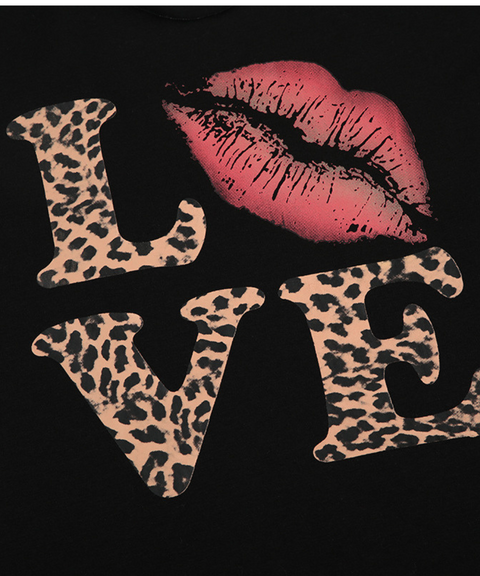 Leopard print large neckline short sleeve top I Love Me