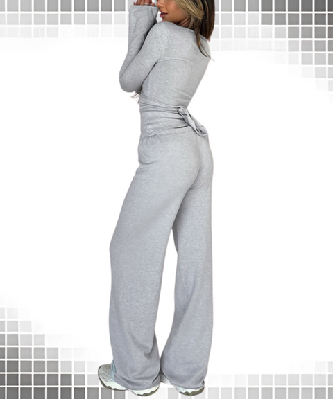 Flag-sleeved Top and Trousers Two-piece Set