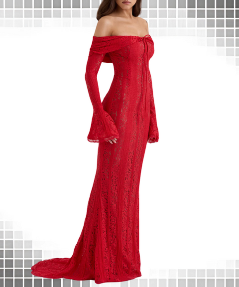 Lace Off-the-shoulder Long-sleeved Tube Dress