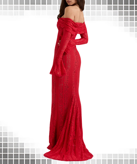 Lace Off-the-shoulder Long-sleeved Tube Dress