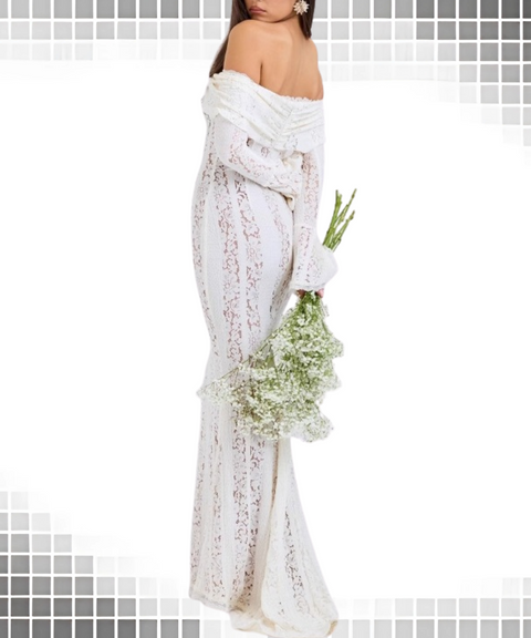 Lace Off-the-shoulder Long-sleeved Tube Dress
