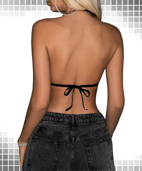 Sexy Mesh Rhinestone Tie-Up Top