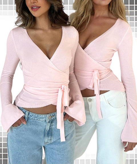 Flag-sleeved Top and Trousers Two-piece Set
