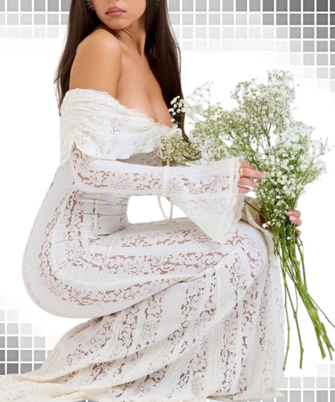 Lace Off-the-shoulder Long-sleeved Tube Dress