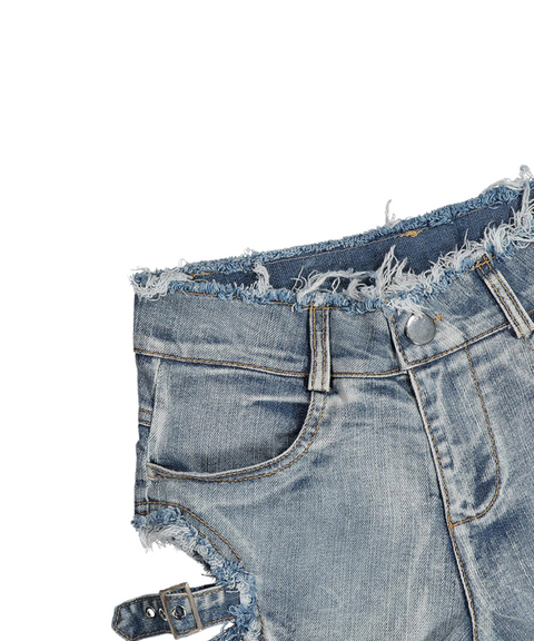 High-Waisted Distressed Denim Shorts
