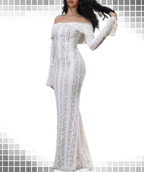 Lace Off-the-shoulder Long-sleeved Tube Dress