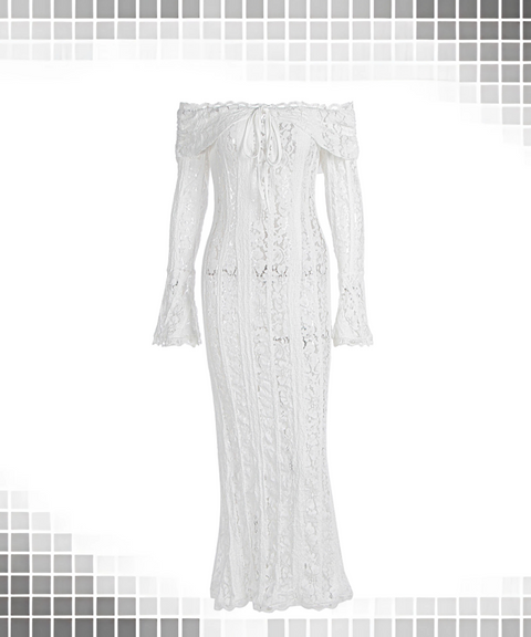 Lace Off-the-shoulder Long-sleeved Tube Dress